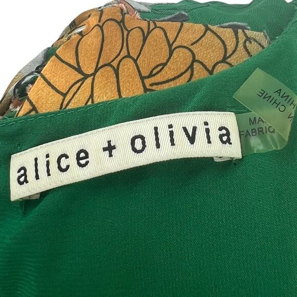 Alice + Olivia Coco Dress Floral Print Long Sleeve Silk Green Size US 2 - Picture 13 of 16